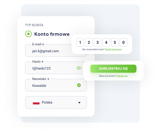 Pantalla de registro de cuenta de empresa de GlobKurier